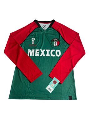 Official FIFA World Cup Qatar 2022 Mexico Long Sleeve Jersey green red sz medium